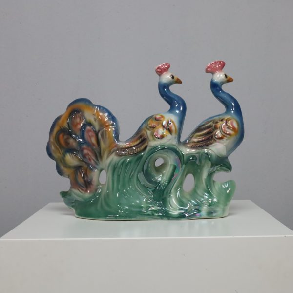Italian Ceramic Sculpture with two Peacocks, 1960s hand-painted - Image 2