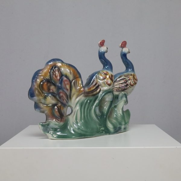 Italian Ceramic Sculpture with two Peacocks, 1960s hand-painted - Image 4